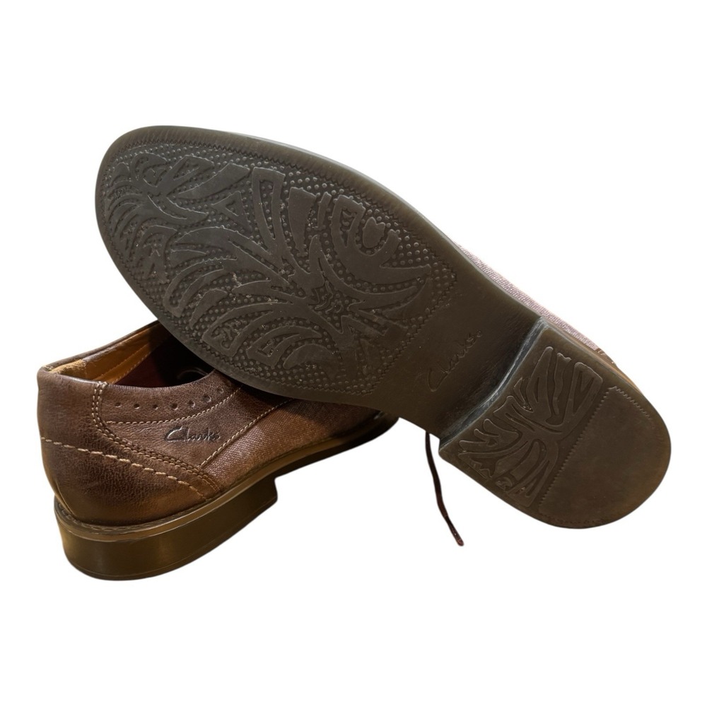 Clarks Collection Men's Size 9.5 Ortholite Brown Leather/Canvas Oxford Shoe - Picture 7 of 8